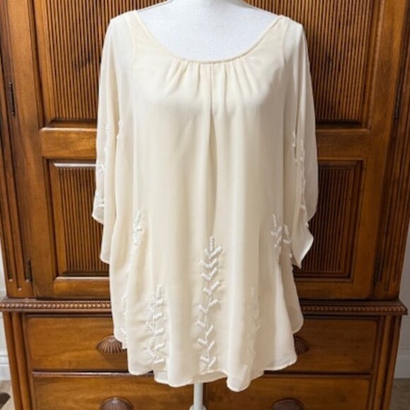 Free People Beaded Mini Cape Dress Tunic Boho Flowy Sheer Overlay Size XS - Picture 2 of 10